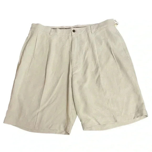 Tommy Bahama Relax 100% Silk Light Khaki Pleated Front Mens Shorts size 38 New - Picture 1 of 13